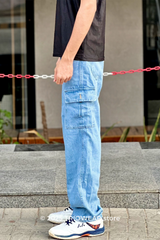 Light Blue Baggy Cargo Jeans – Relaxed Fit