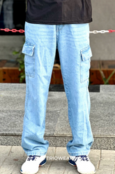 Light Blue Baggy Cargo Jeans – Relaxed Fit