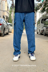 Blue Baggy Cargo Jeans – Relaxed Fit
