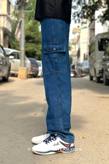Blue Baggy Cargo Jeans – Relaxed Fit