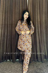 Brown Geometric Printed 2-Piece Suit
