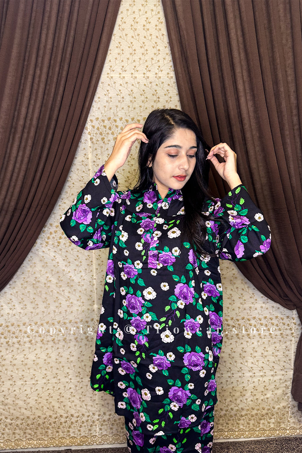 Black & Purple Floral Printed 2-Piece Suit
