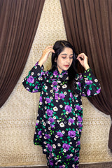 Black & Purple Floral Printed 2-Piece Suit